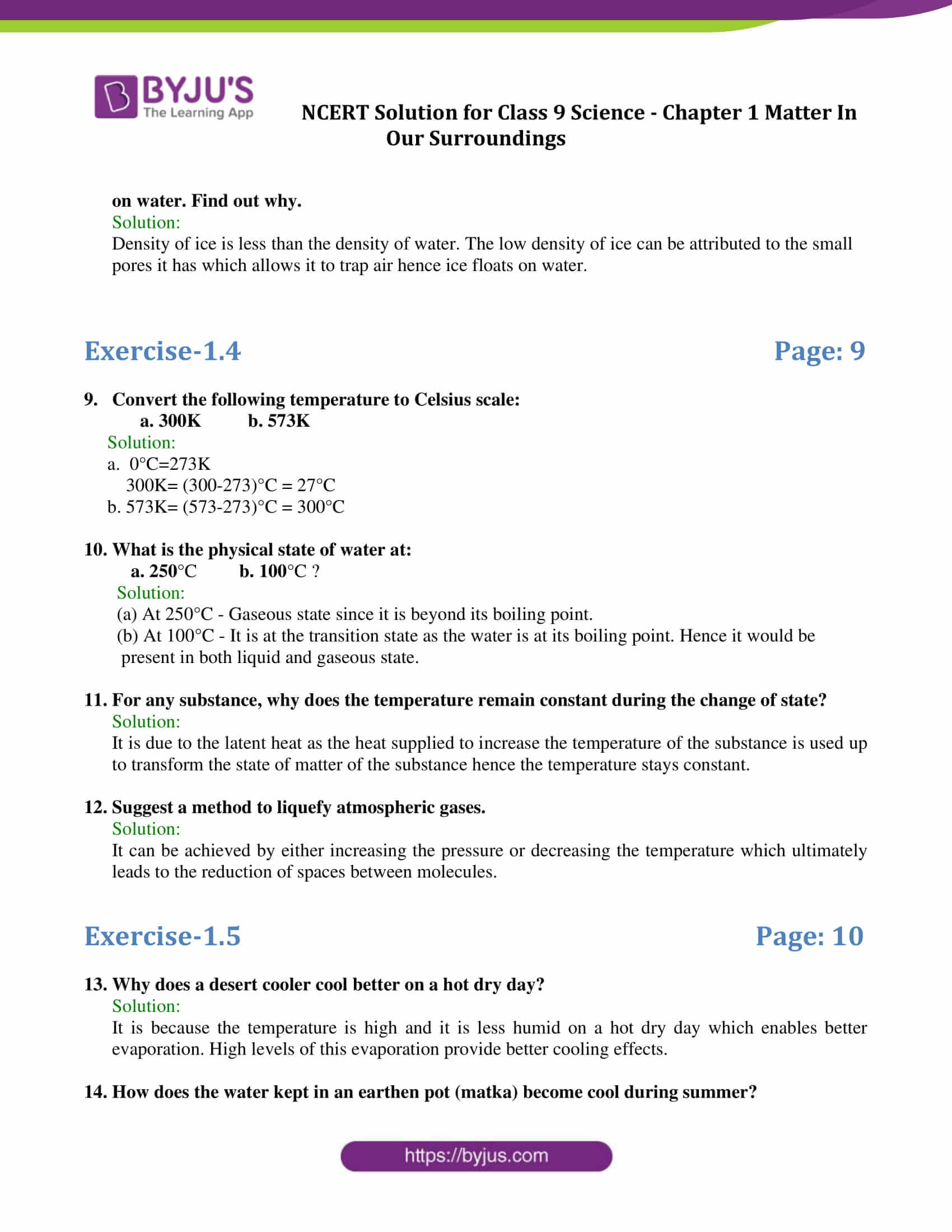 NCERT Solutions Class 9 Science Chapter 1 Matter In Our Surroundings 