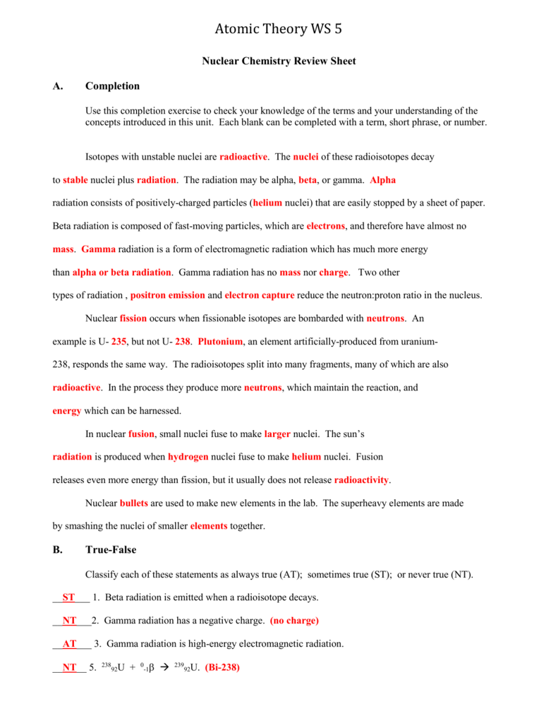 Nuclear Chemistry Review Worksheet Answers Worksheet List