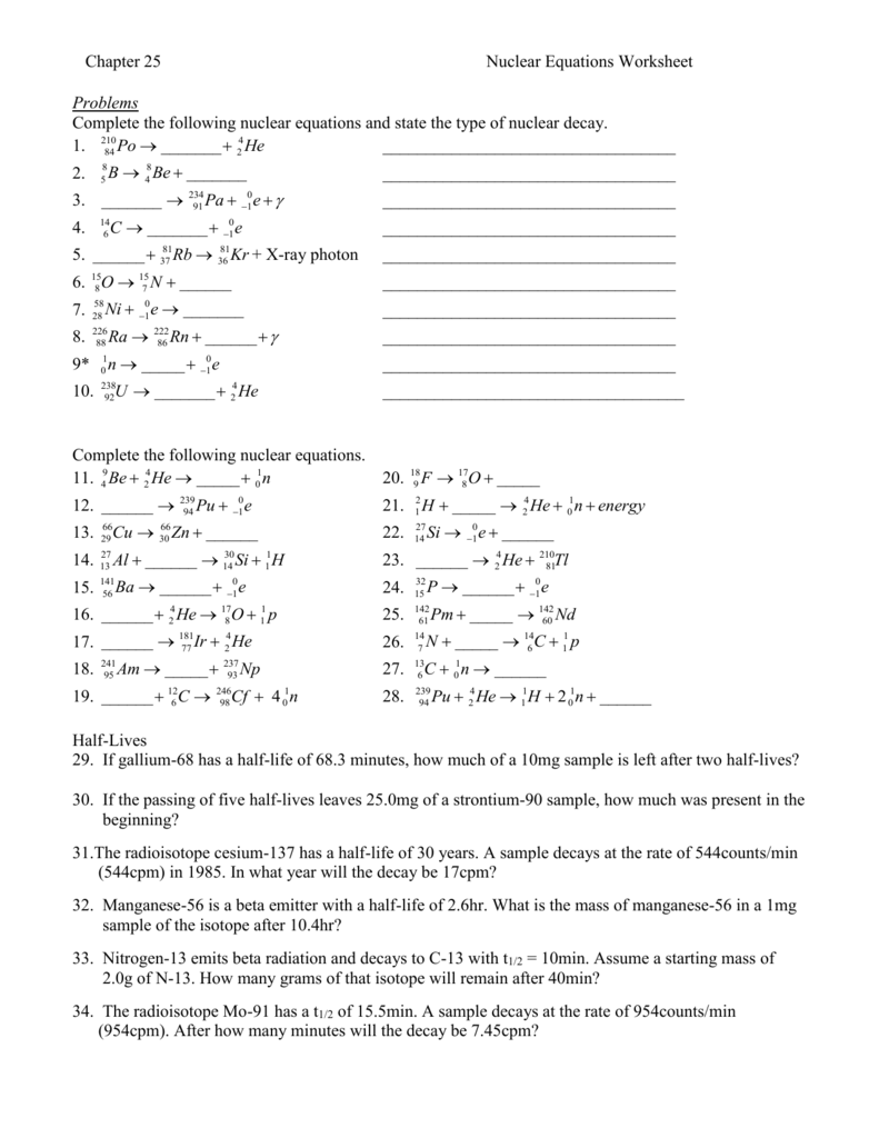 Nuclear Chemistry Worksheet Chapter 25 Adairnews