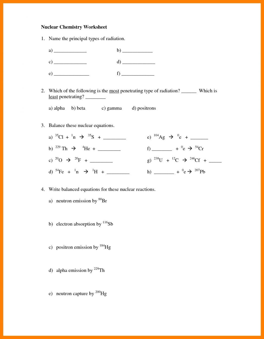 Nuclear Decay Worksheet Answers