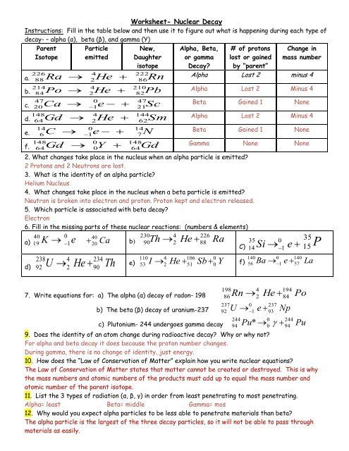 Nuclear Decay Worksheet In 2020 Chemistry Worksheets Word Problem 