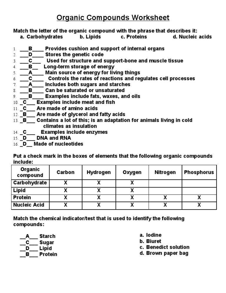 Organic Molecules Worksheet Answer Key Organic Pounds Worksheet