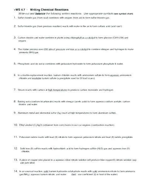 Predicting Reaction Products Worksheet Worksheet