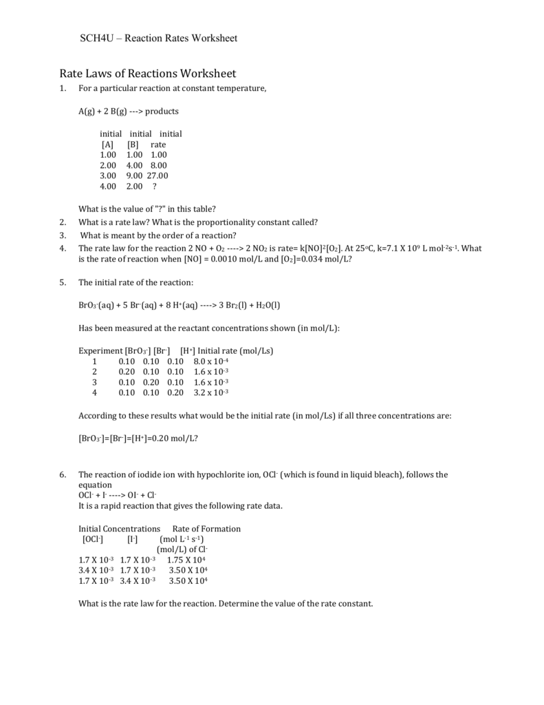 Reaction Rates Worksheet Answers Herbalens