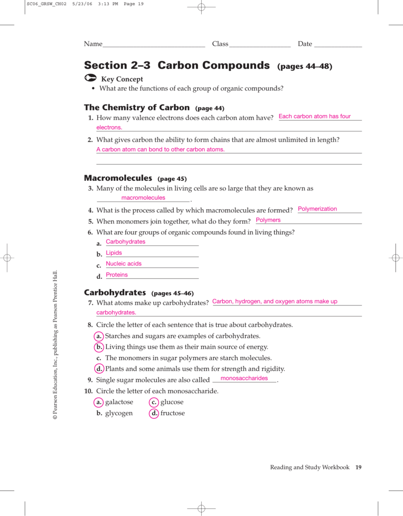 Section 2 3 Carbon Compounds pages 44 48 