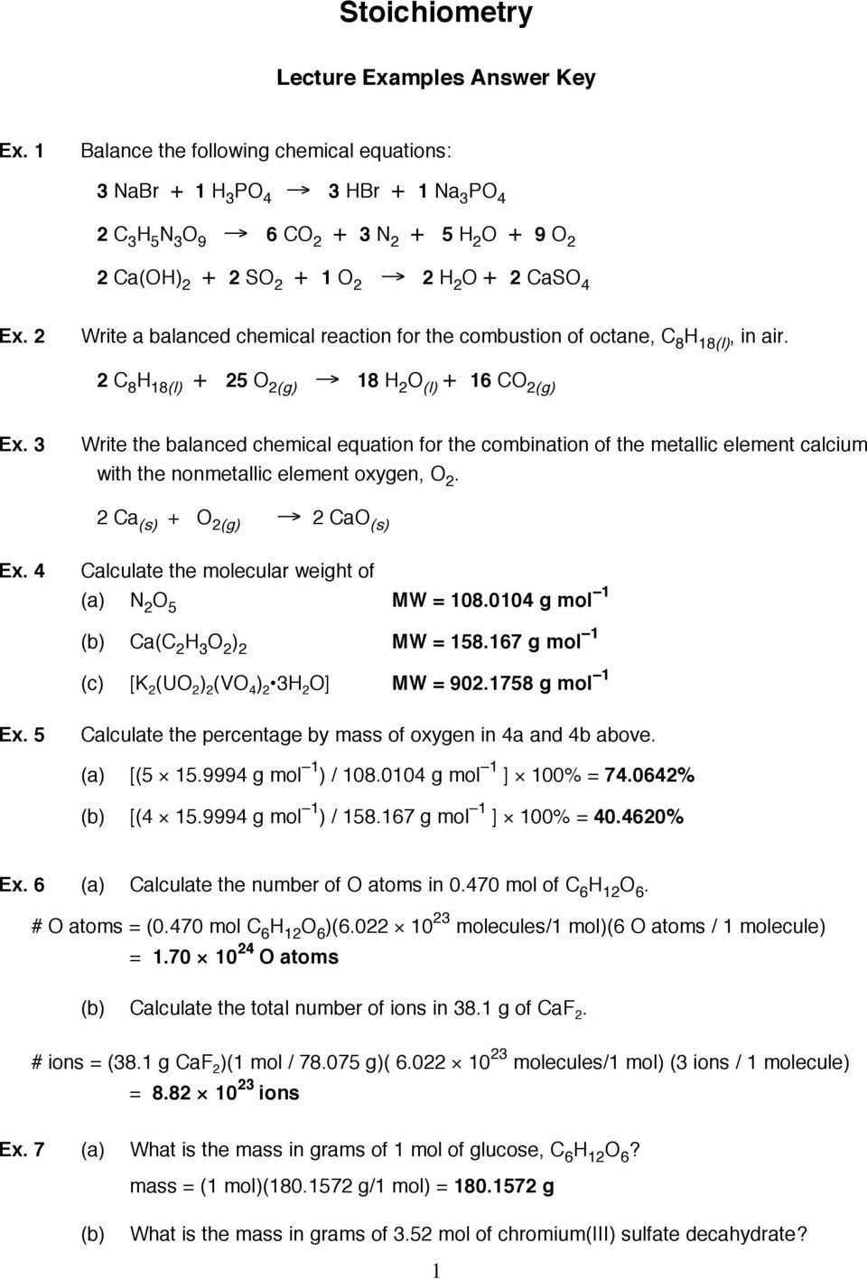 Stoichiometry Problems Worksheet 1 Answers Worksheets