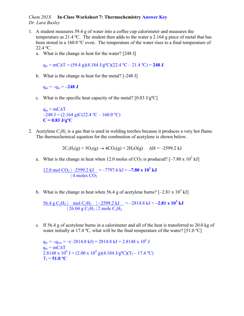 Thermochemistry Worksheet 1 Answers Worksheet List