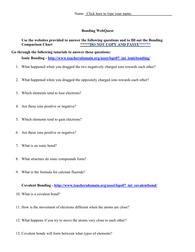 Types Of Chemical Bonds Worksheet Answers Nidecmege