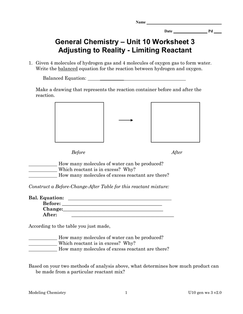 Unit 10 Worksheet 3 General Chemistry