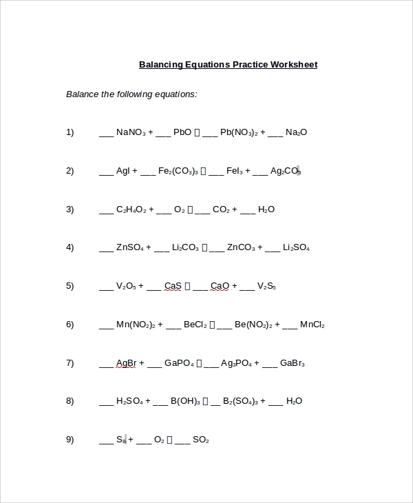 Worksheets For Introduction To Balancing Equations Worksheet Pdf