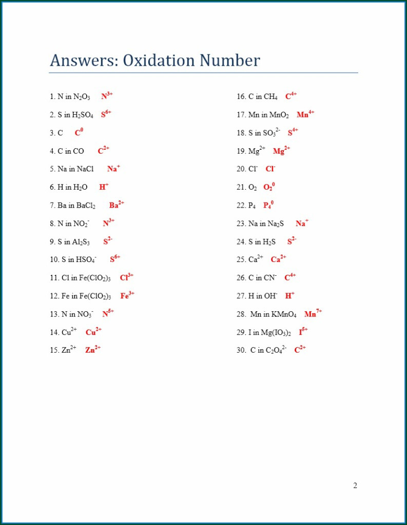 10 Oxidation Numbers Worksheet Answers Worksheets Decoomo