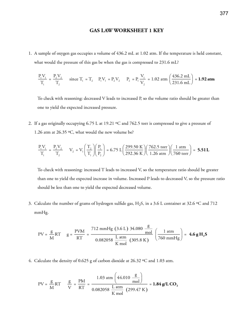 11 Chemistry Gas Laws Worksheet Worksheeto