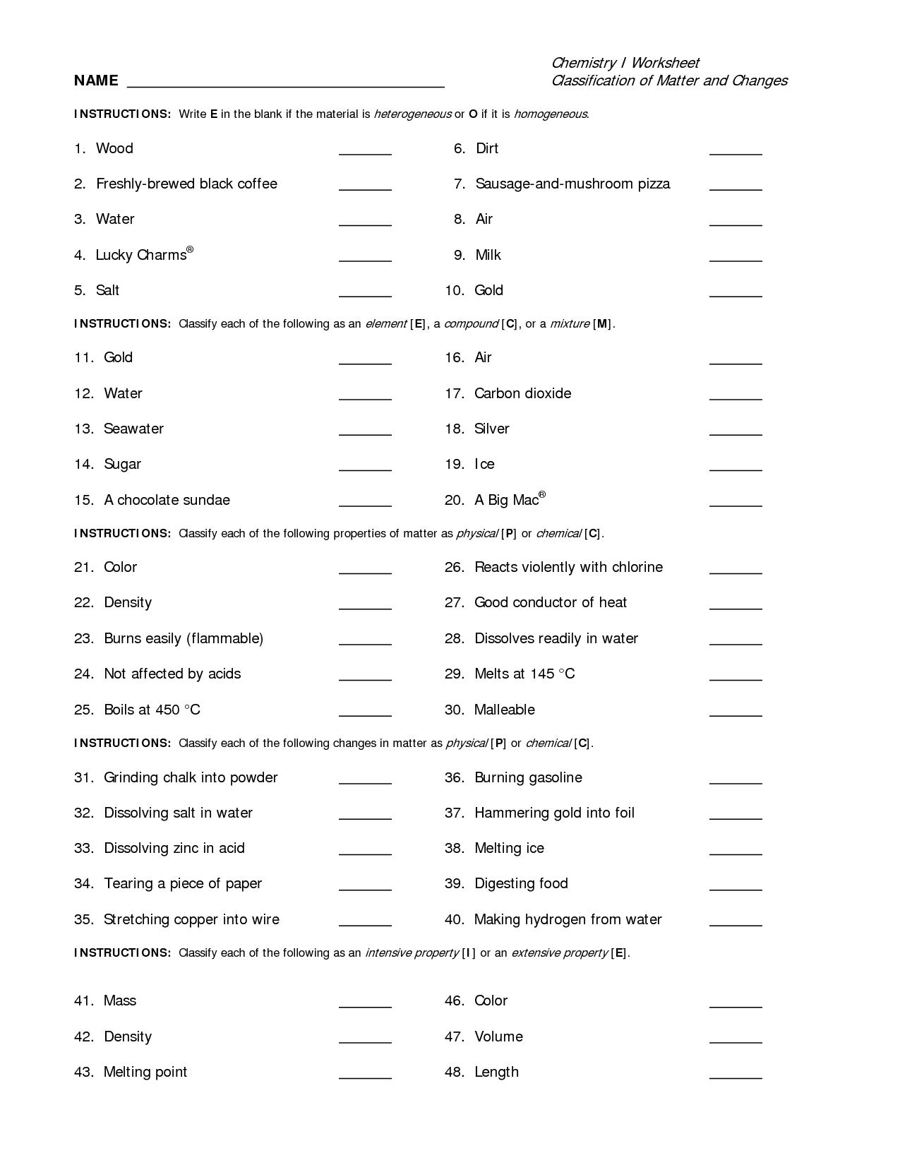 15 High School Chemistry Worksheet Answers Worksheeto