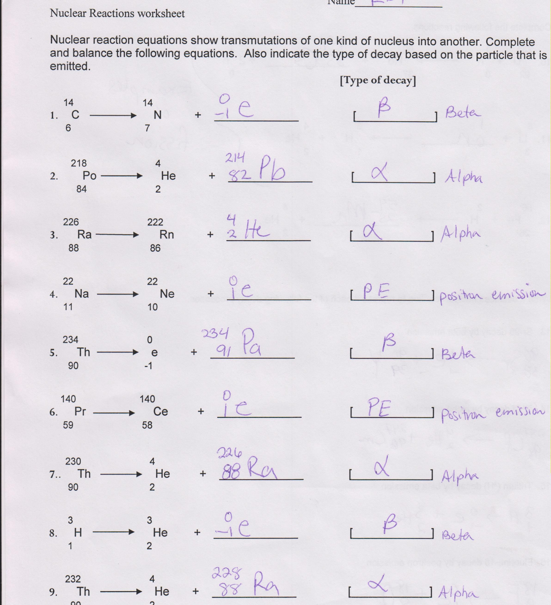 30 Nuclear Decay Worksheet Answers Chemistry Education Template