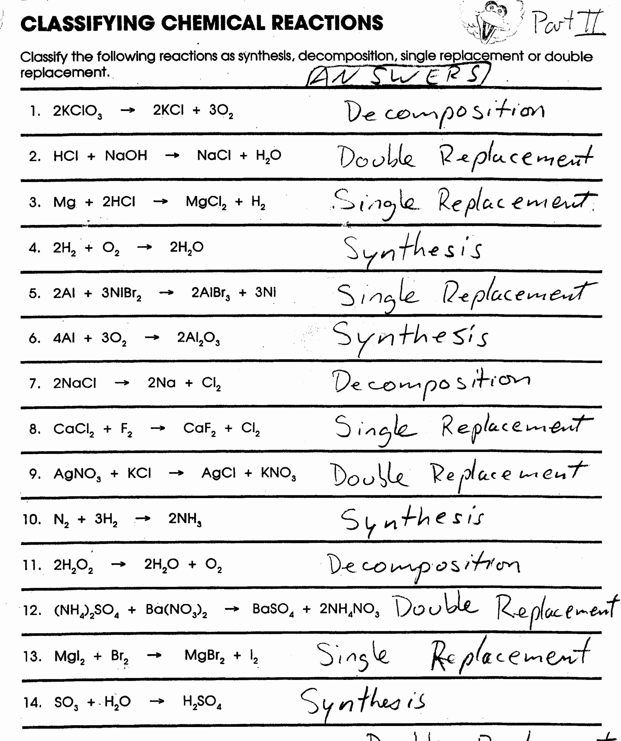 7 2 Types Of Reactions Worksheet Answers Free Worksheets Samples