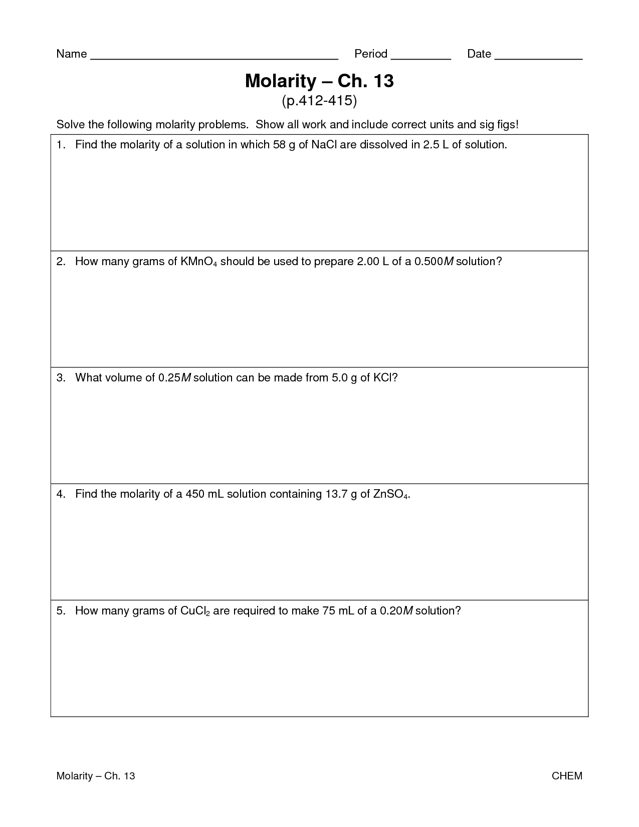 7 Molarity Worksheet With Answers Worksheeto