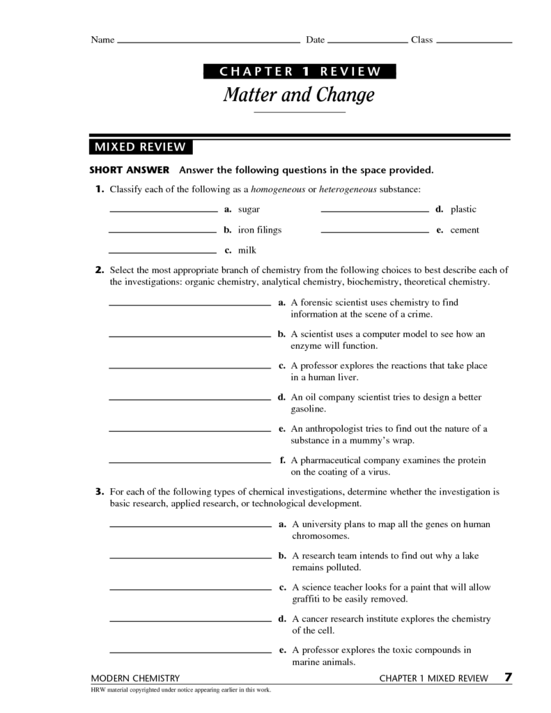 9 Best Images Of Chemistry Worksheet Matter 1 Answer Key Worksheeto