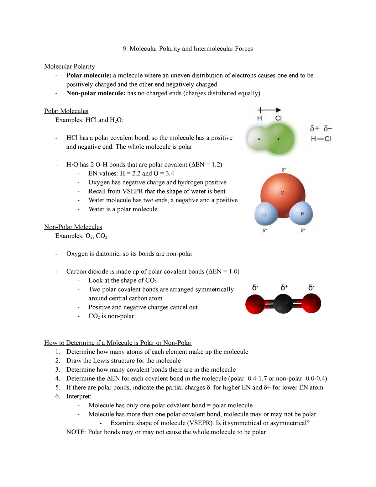 9 Polarity And IMF Notes Molecular Polarity And Intermolecular 