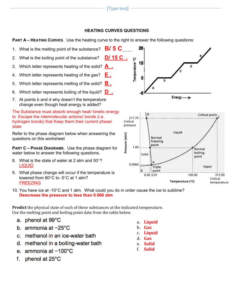 A 2 Heat Curves Phase Diagram Worksheet Key Worksheets Samples