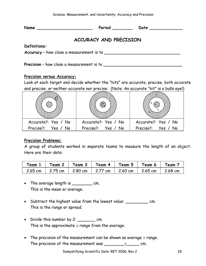 Accuracy And Precision Chemistry Worksheet Answers Worksheet List