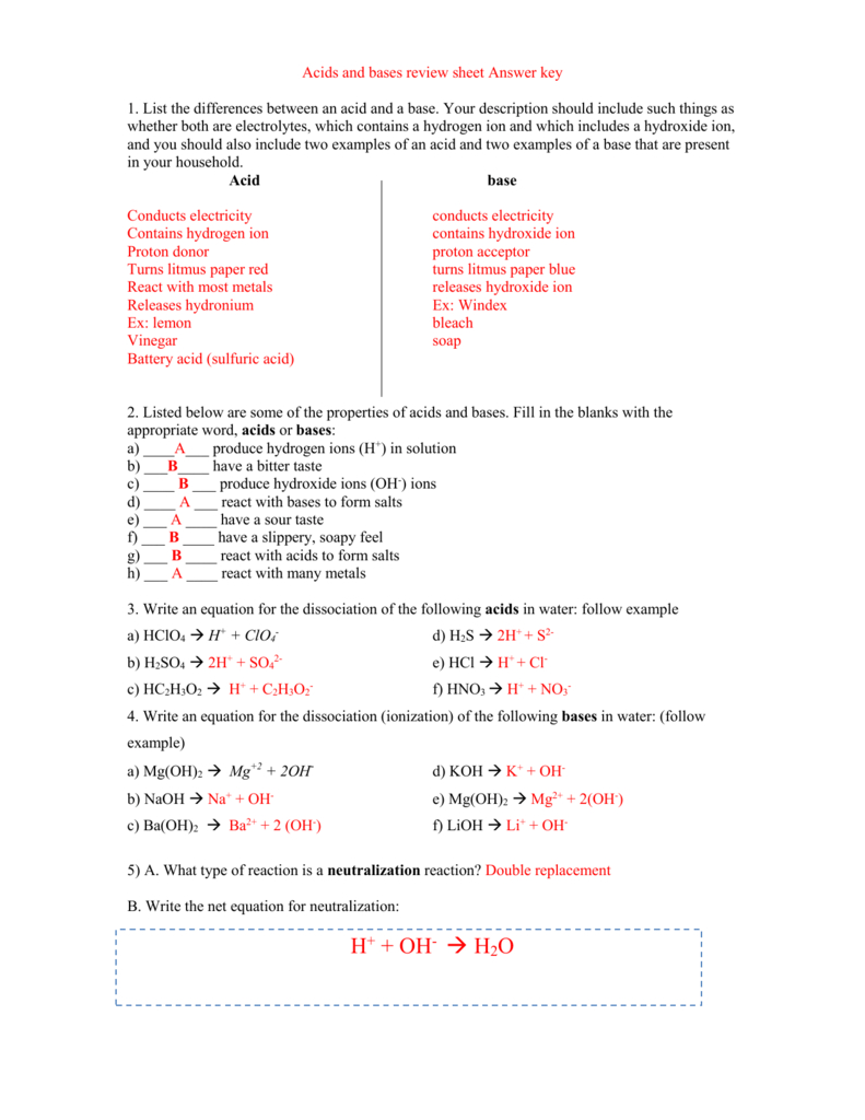 Acids And Bases Review Sheet Answer Key Db excel