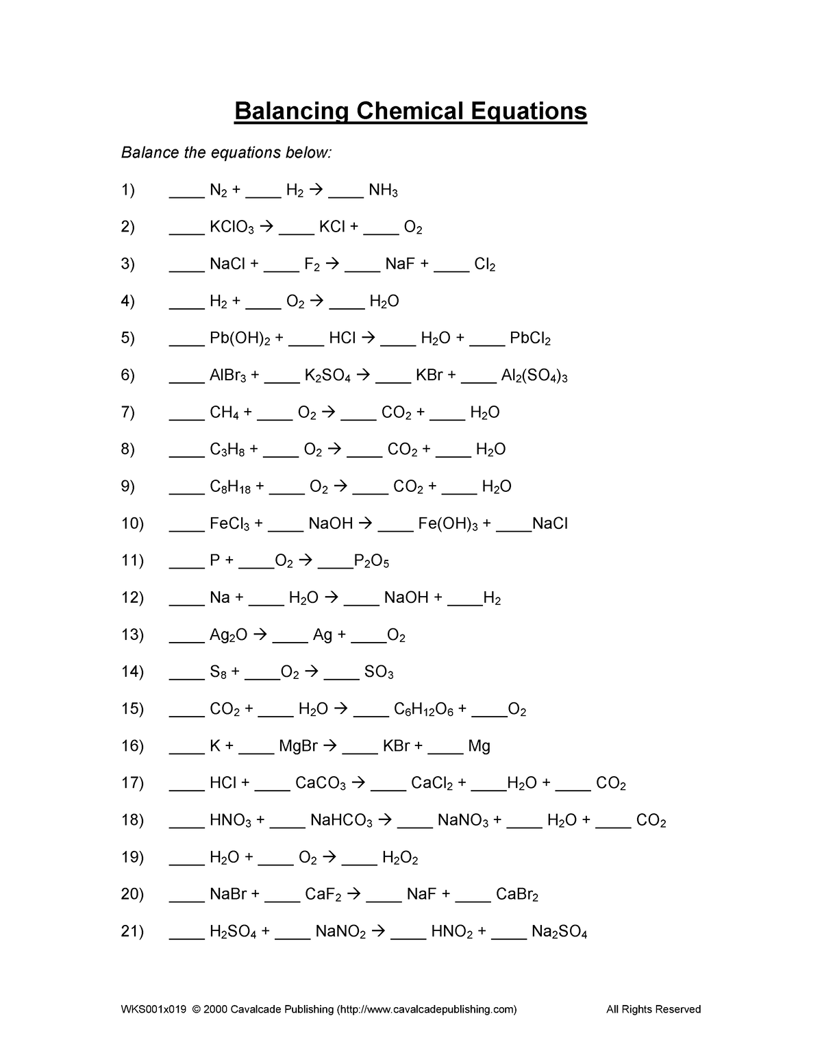 Balancing Equations 02 WKS001x019 2000 Cavalcade Publishing 