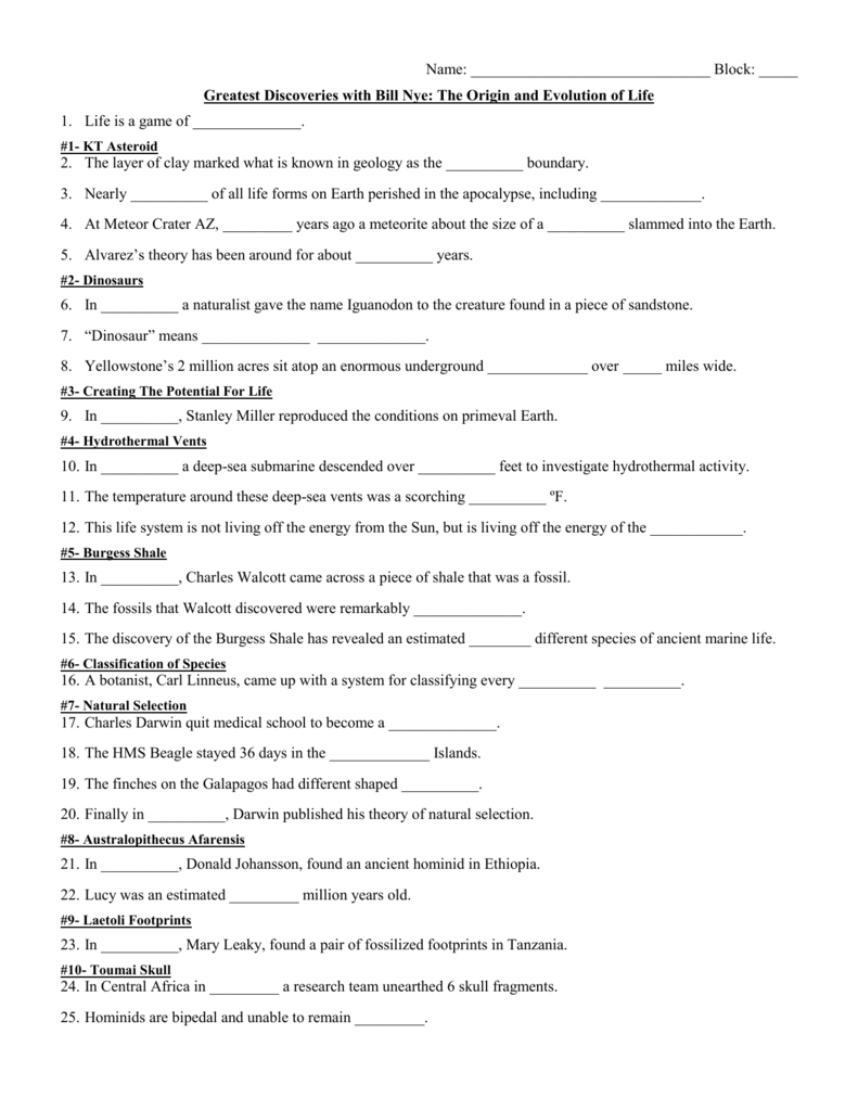 Bill Nye 100 Greatest Discoveries Earth Science Worksheet The Earth 