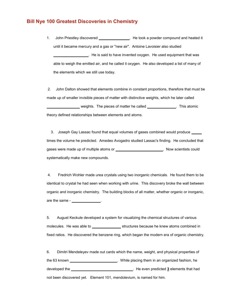 Bill Nye 100 Greatest Discoveries Earth Science Worksheet The Earth 