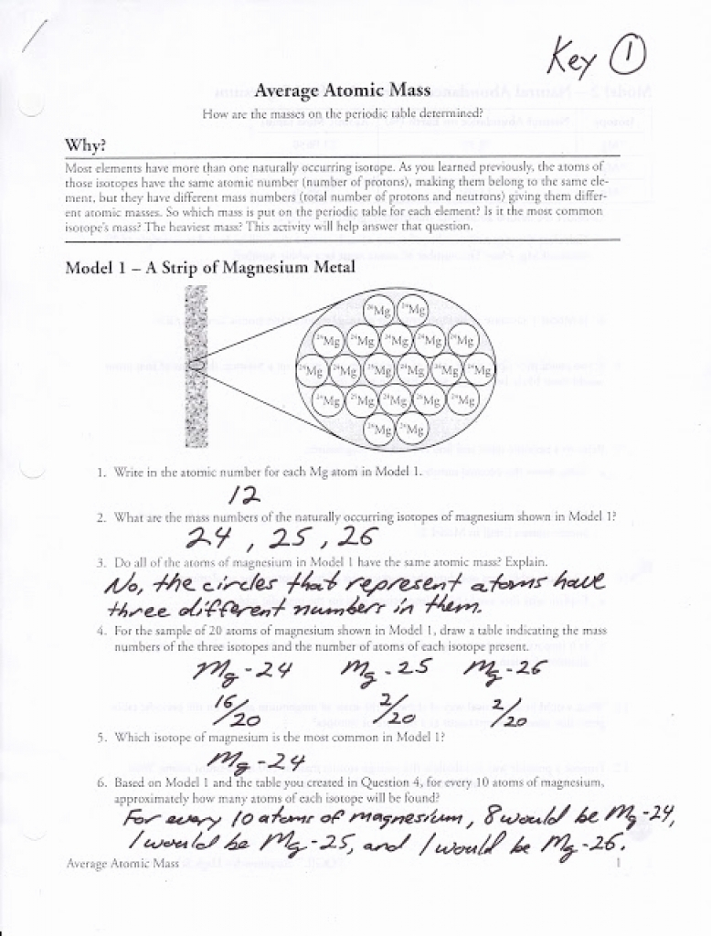 Calculating Atomic Mass Worksheets Answers