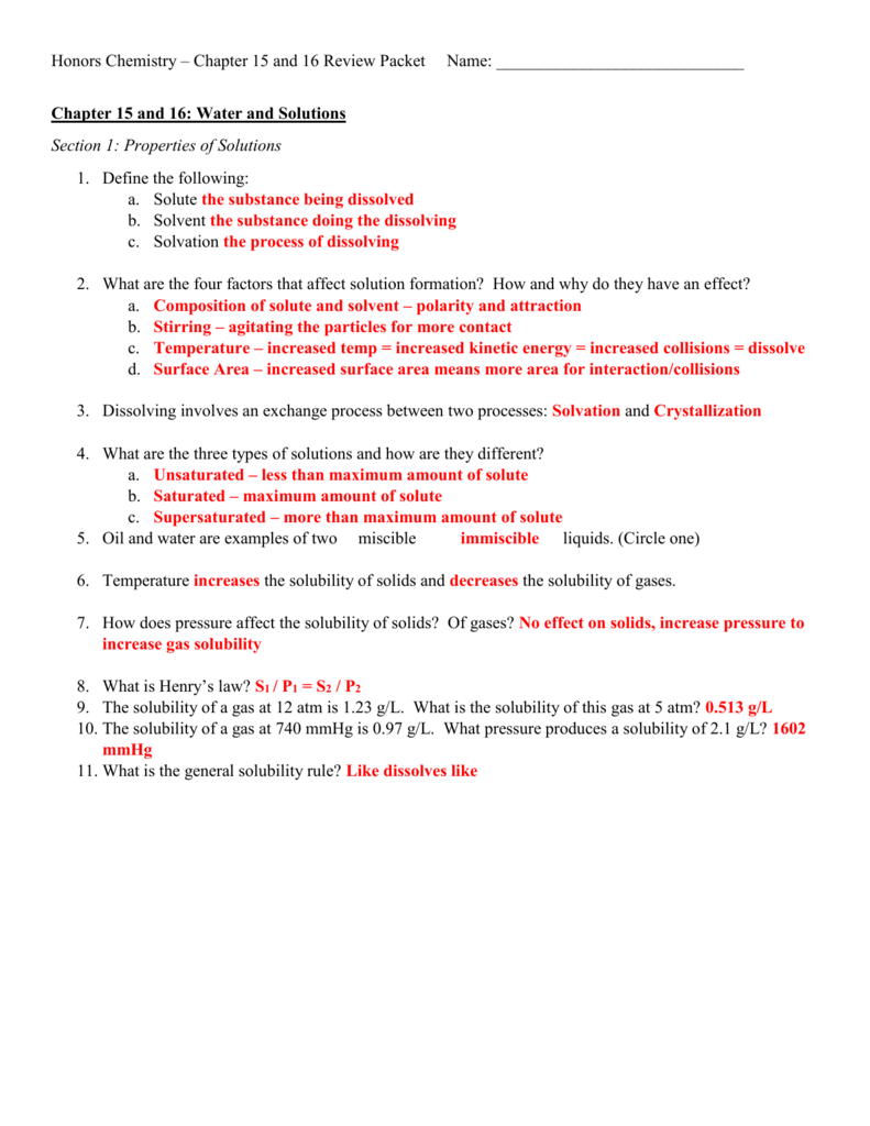 Chapter 15 And 16 Review Packet Answers