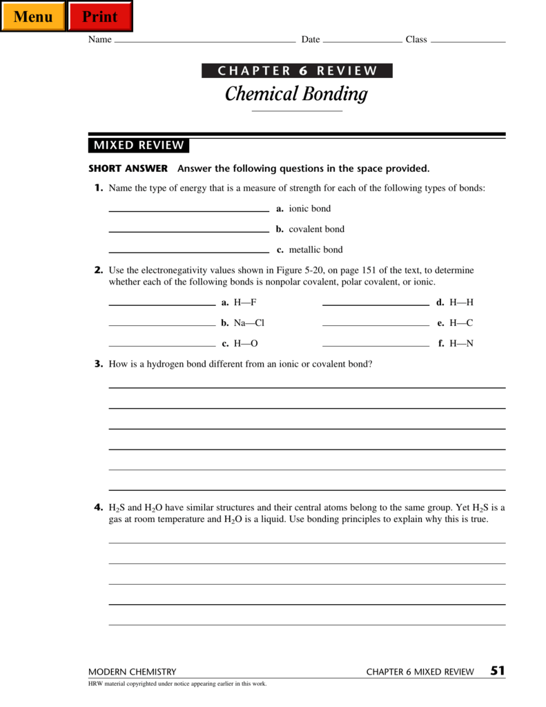 Chapter 6 Chemical Bonding Worksheet Answers Ivuyteq