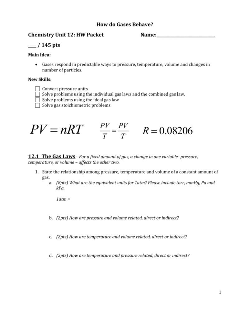 Chem Unit 12 HW Packet