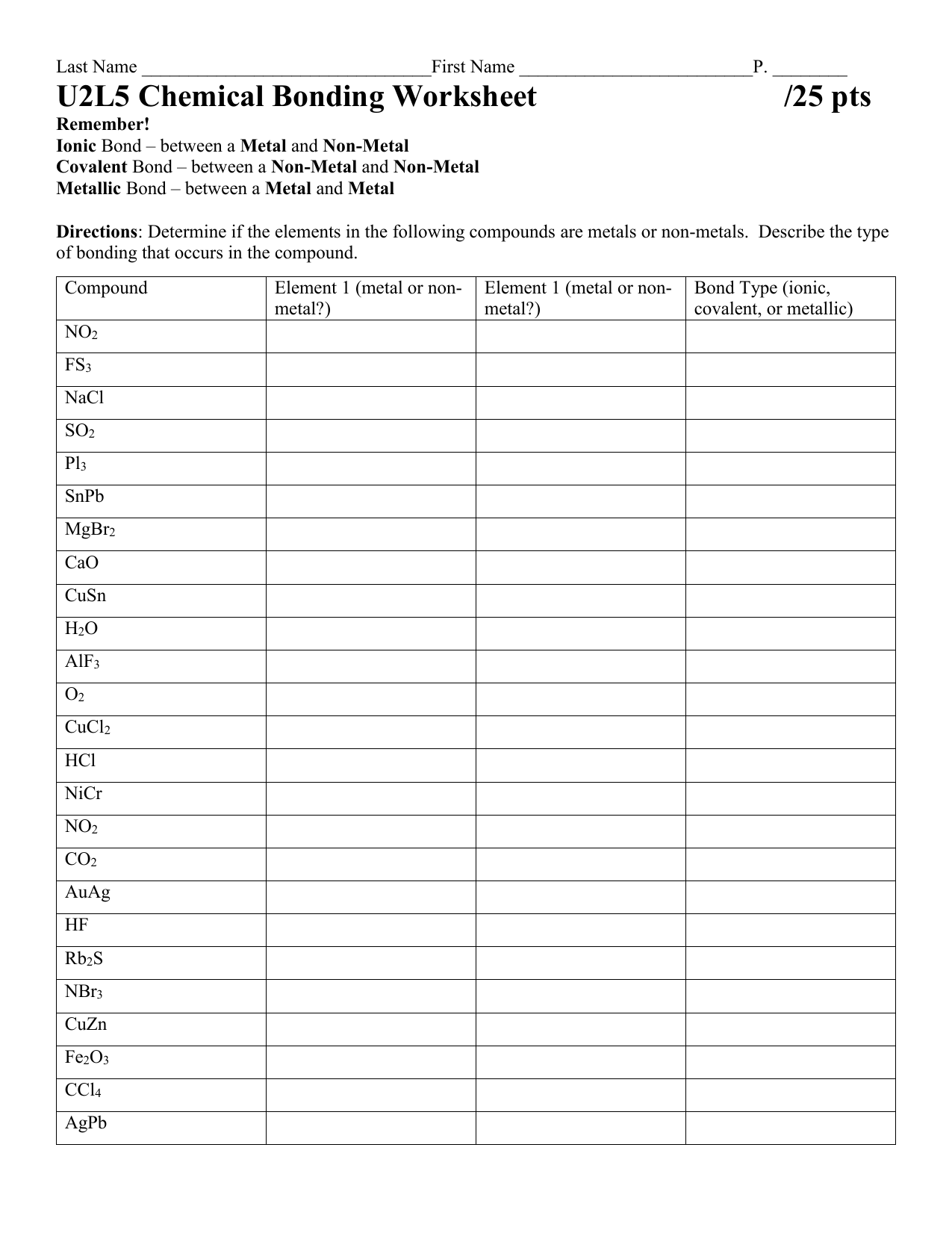 Chemical Bonding Worksheet Answer Key