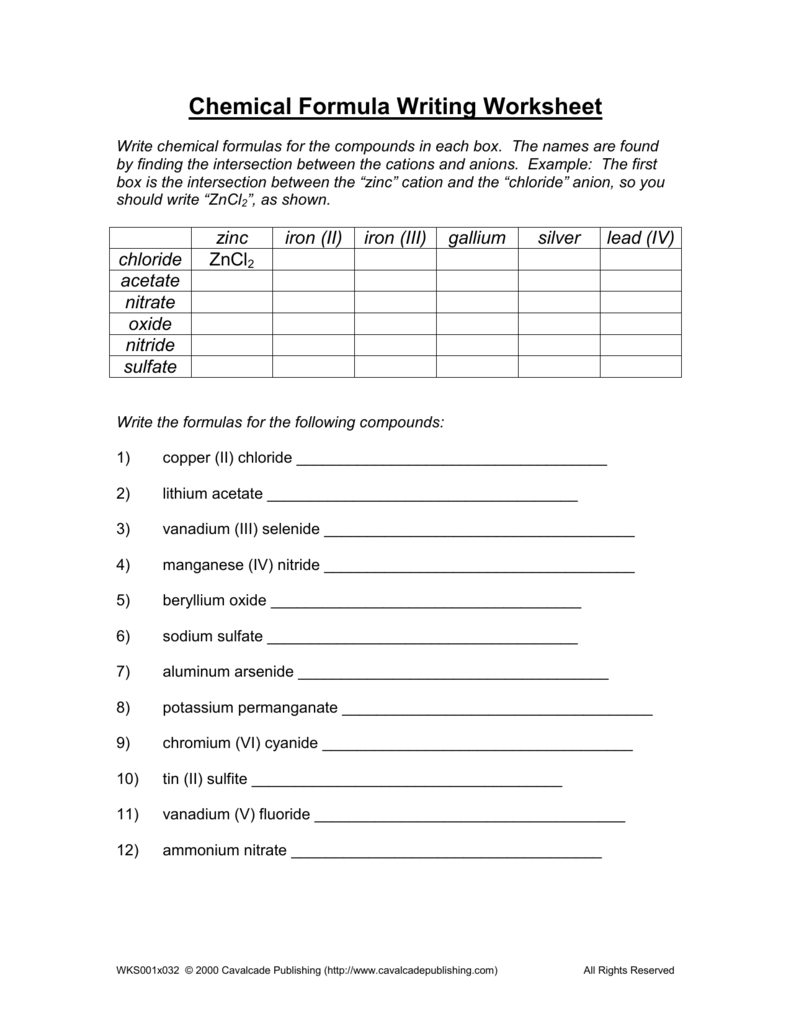 Chemical Formula Writing Worksheet Answers Db excel