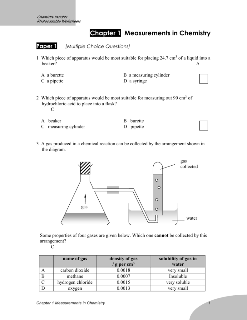 Chemistry 110 Measurements Worksheet Answer Key Key Worksheet