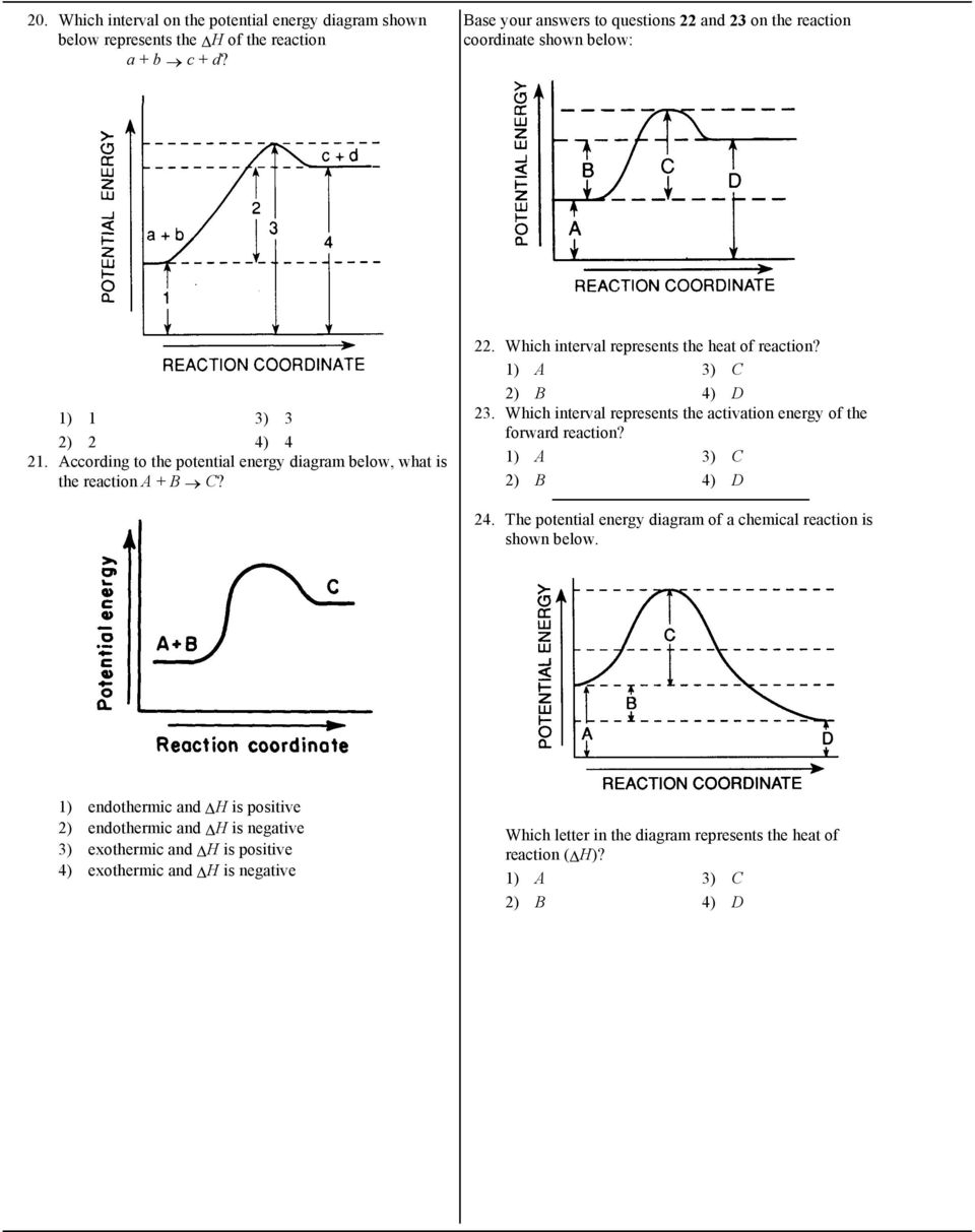 Chemistry 12 Worksheet 1 2 Potential Energy Diagrams Answers 