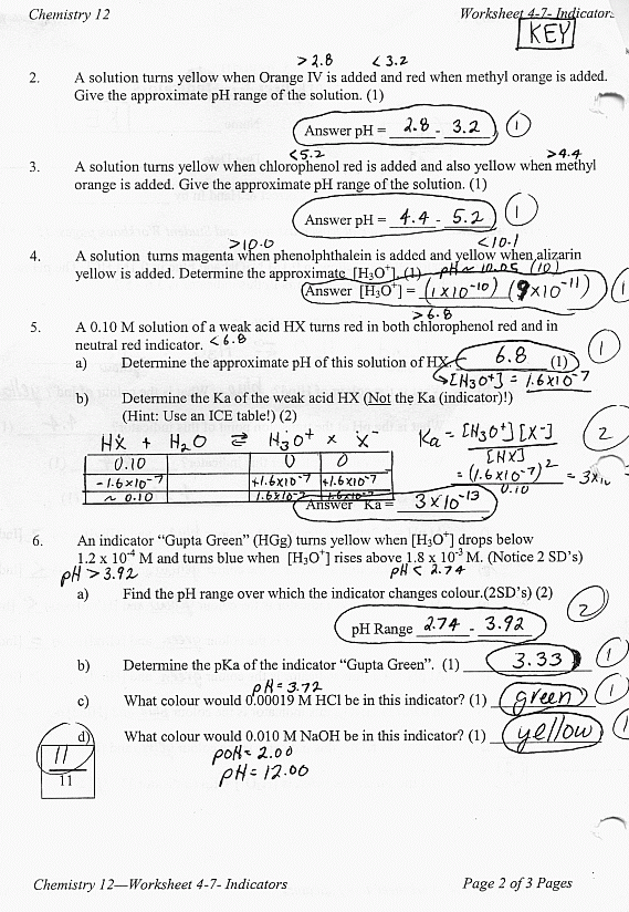 Chemistry 12 Worksheet 4 3 Ph And Poh Calculations Answer Key Waltery 