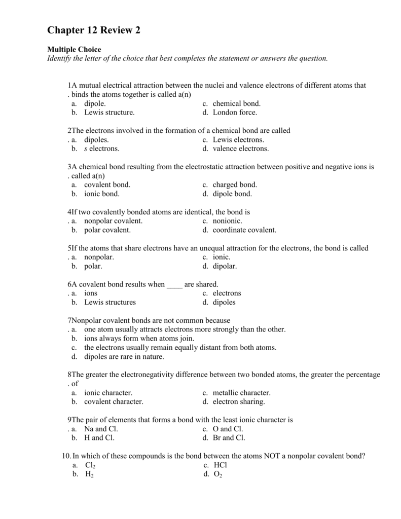 Chemistry Chapter 6 Practice Test Sheffield