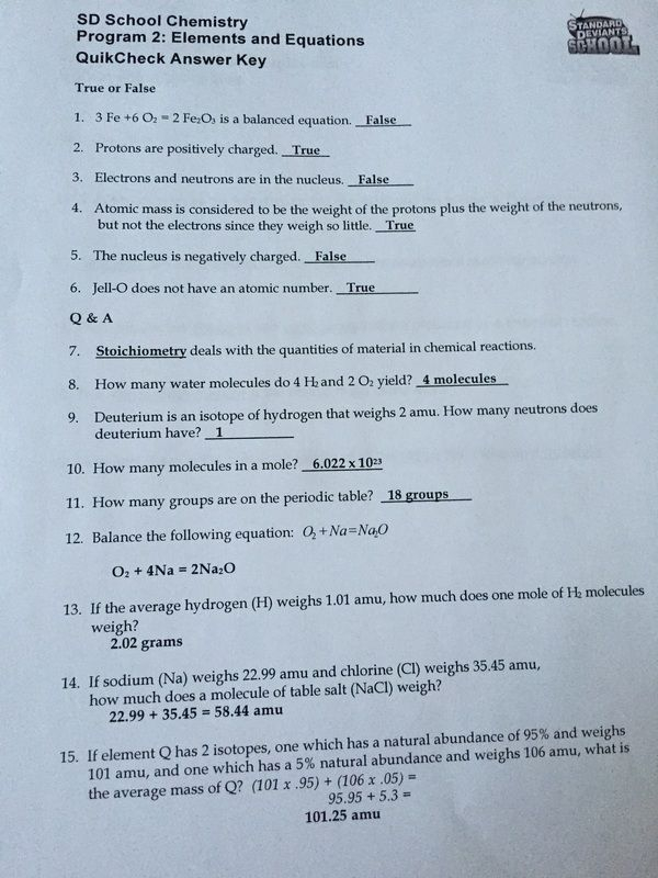 Chemistry Chapter 7 Worksheet Answers