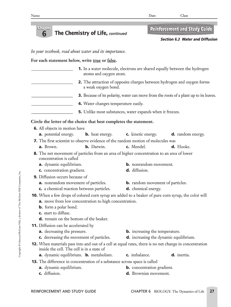 Chemistry Of Life Worksheet Answers