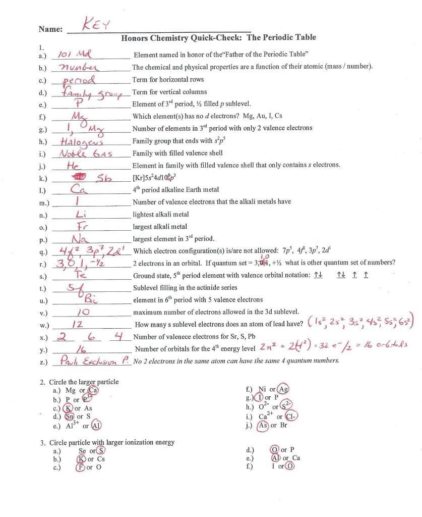 Chemistry Periodic Table Worksheet 2 Answer Key Db excel