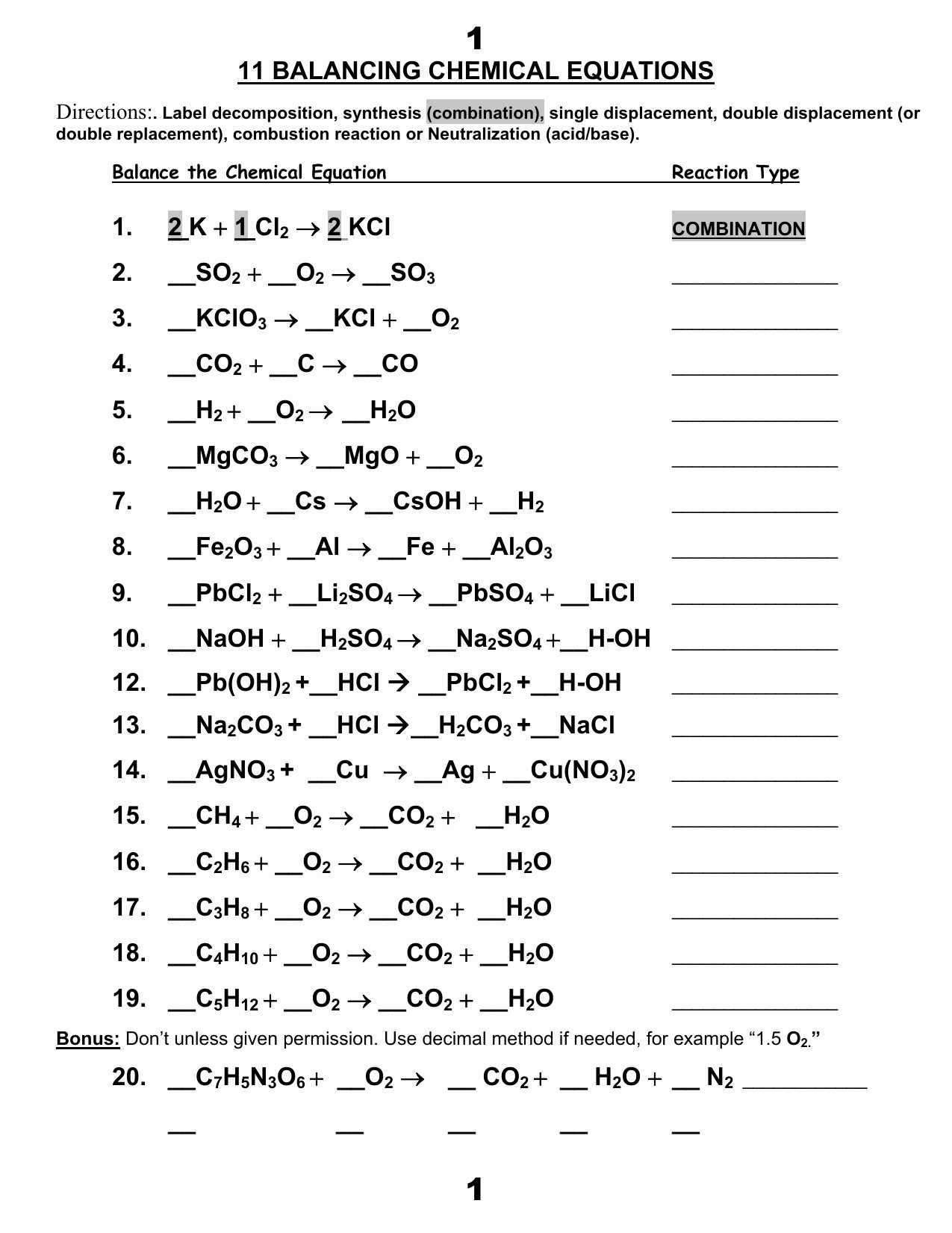 Chemistry Synthesis Reaction Worksheet Answers Chemistryworksheet