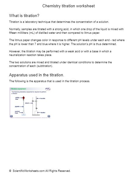 Chemistry Titration Worksheet with Answer Key Scientific Worksheets