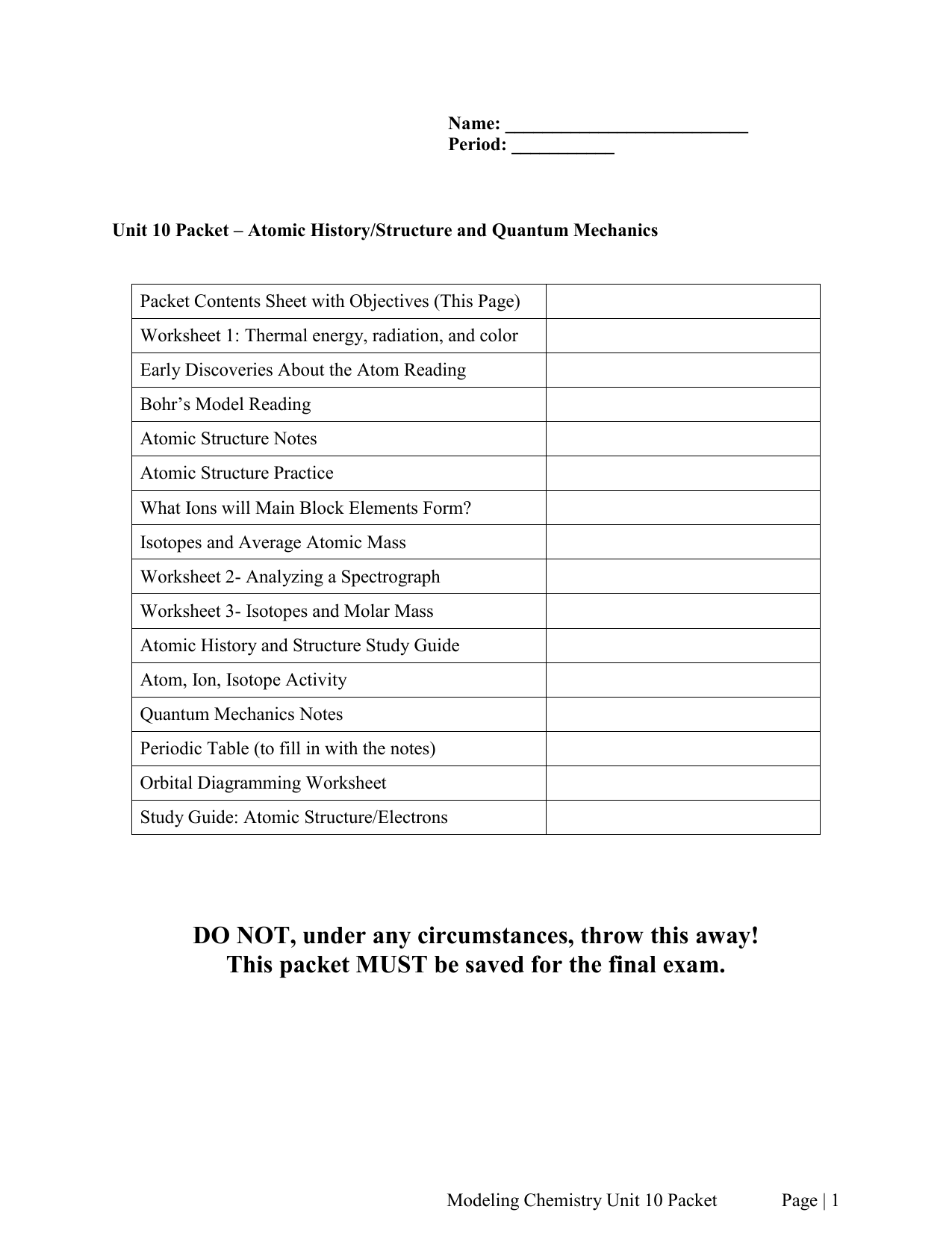 Chemistry Unit 1 Worksheet 3 Ivuyteq