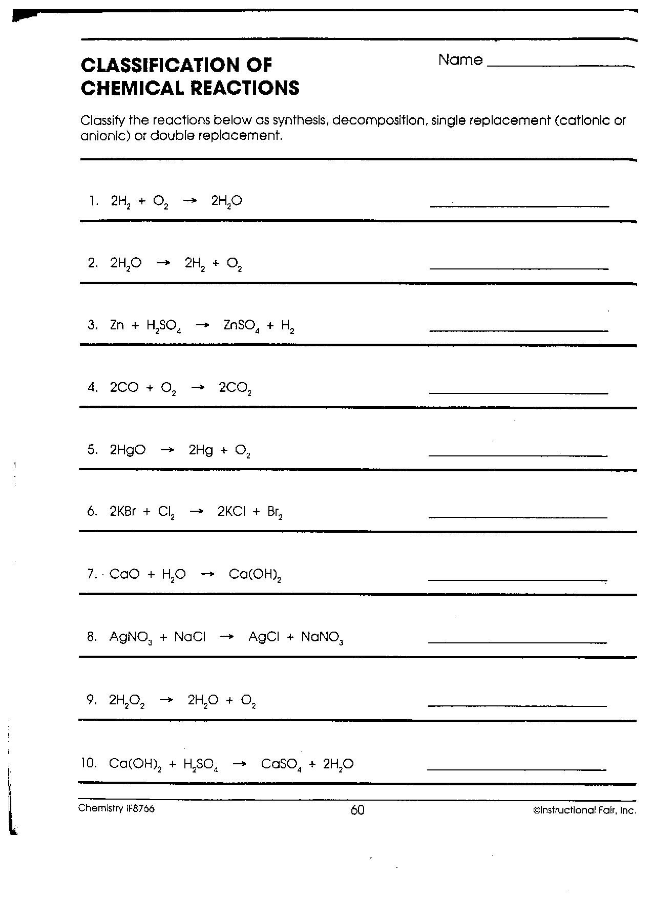 Chemistry Worksheets For High School Db excel