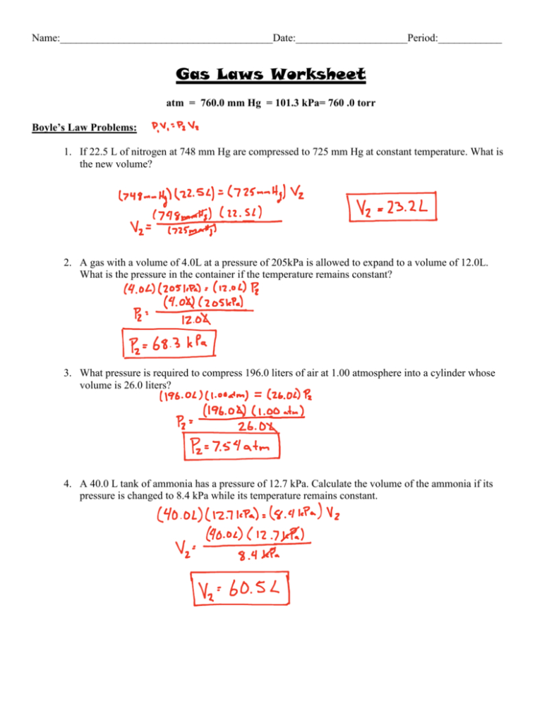 Combined Gas Law Worksheet Answer Key Db excel