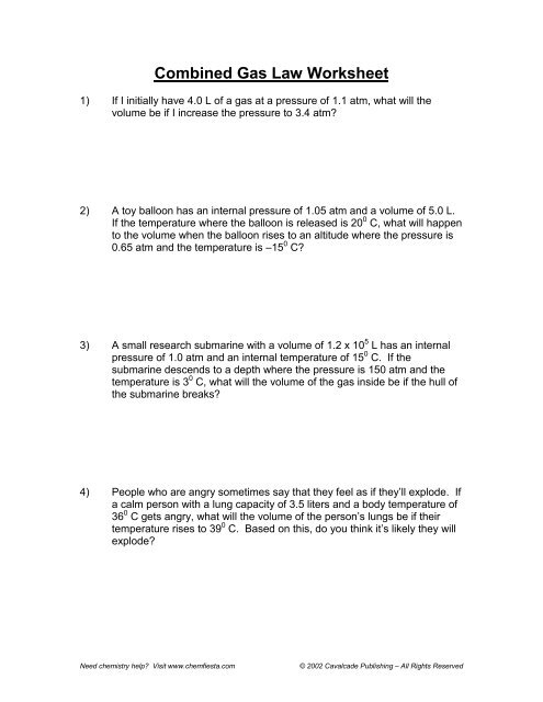 Combined Gas Law Worksheet Answers Chemistry If8766 