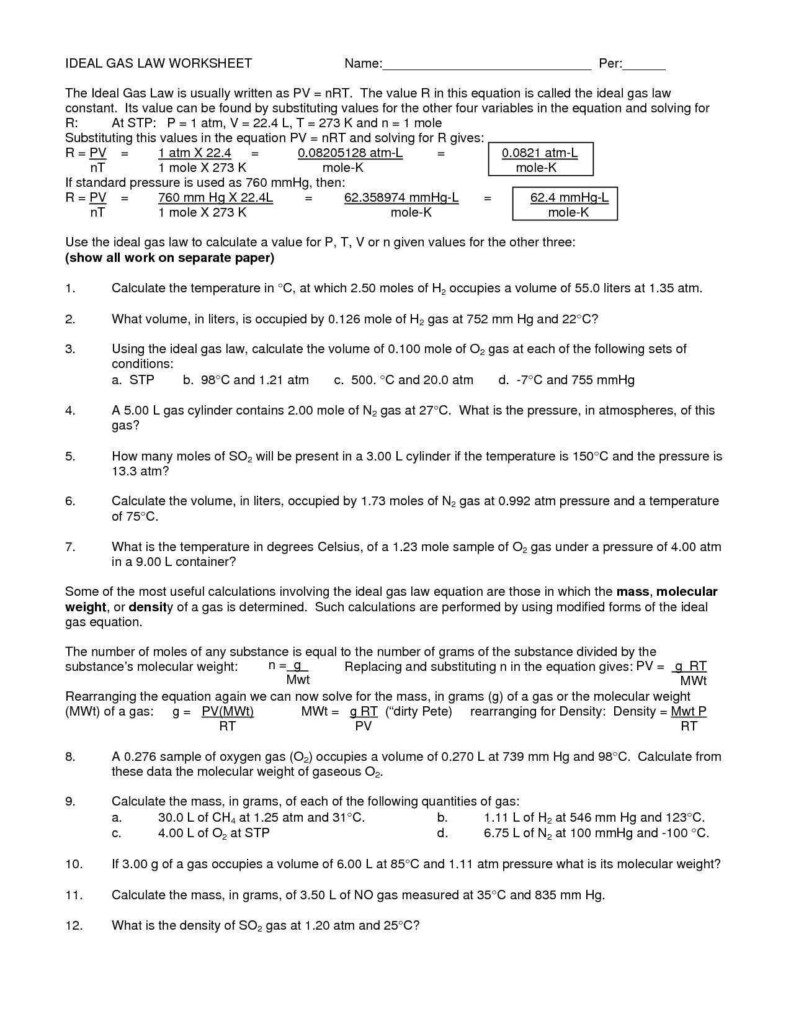 Combined Gas Law Worksheet Chemistry If8766 Tomas Blog