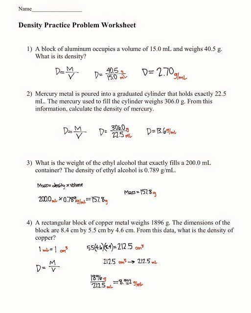 Density Calculations Worksheet Answer Key Lovely Tom Schoderbek