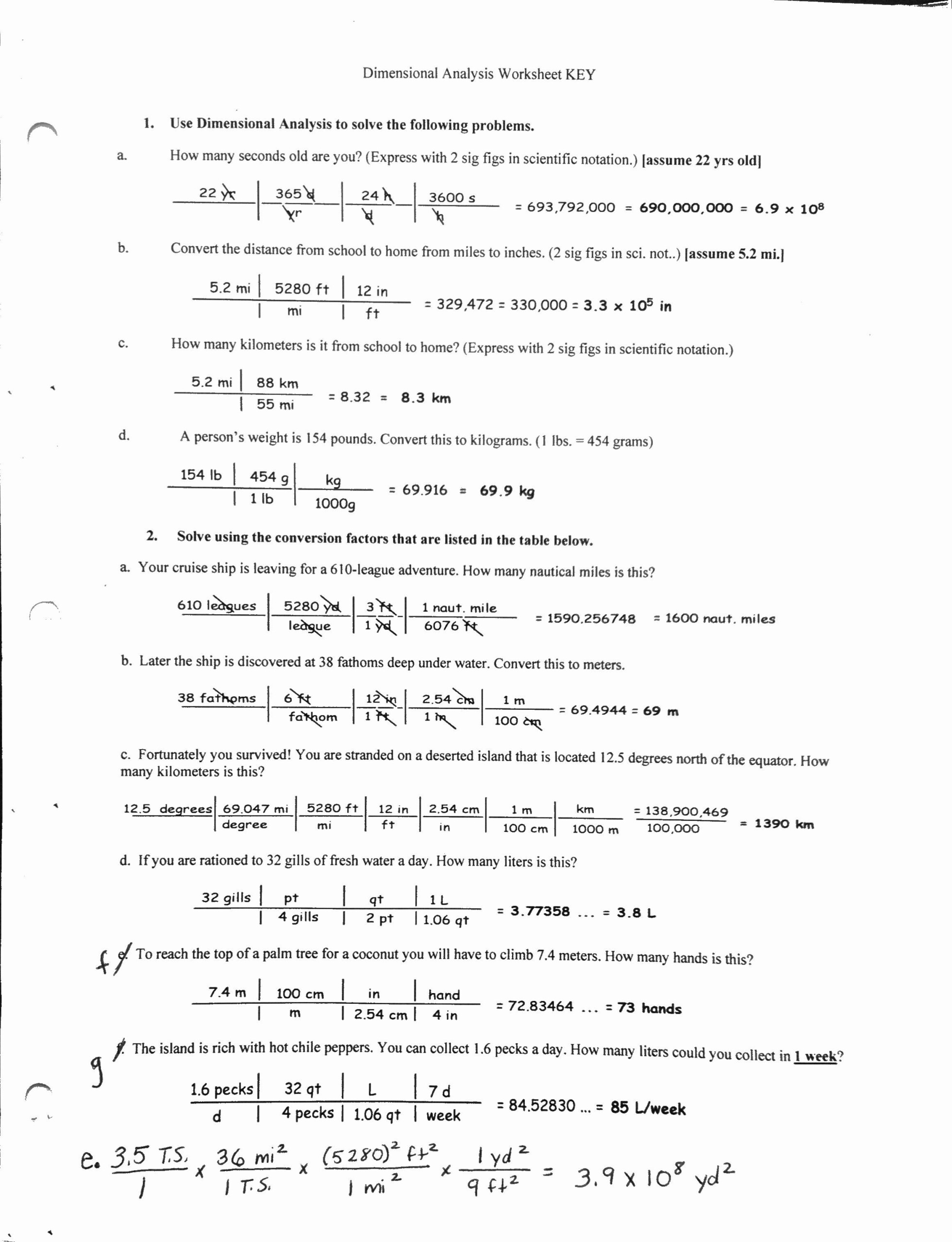 Dimensional Analysis Worksheet Answers Chemistry New Dimensional 